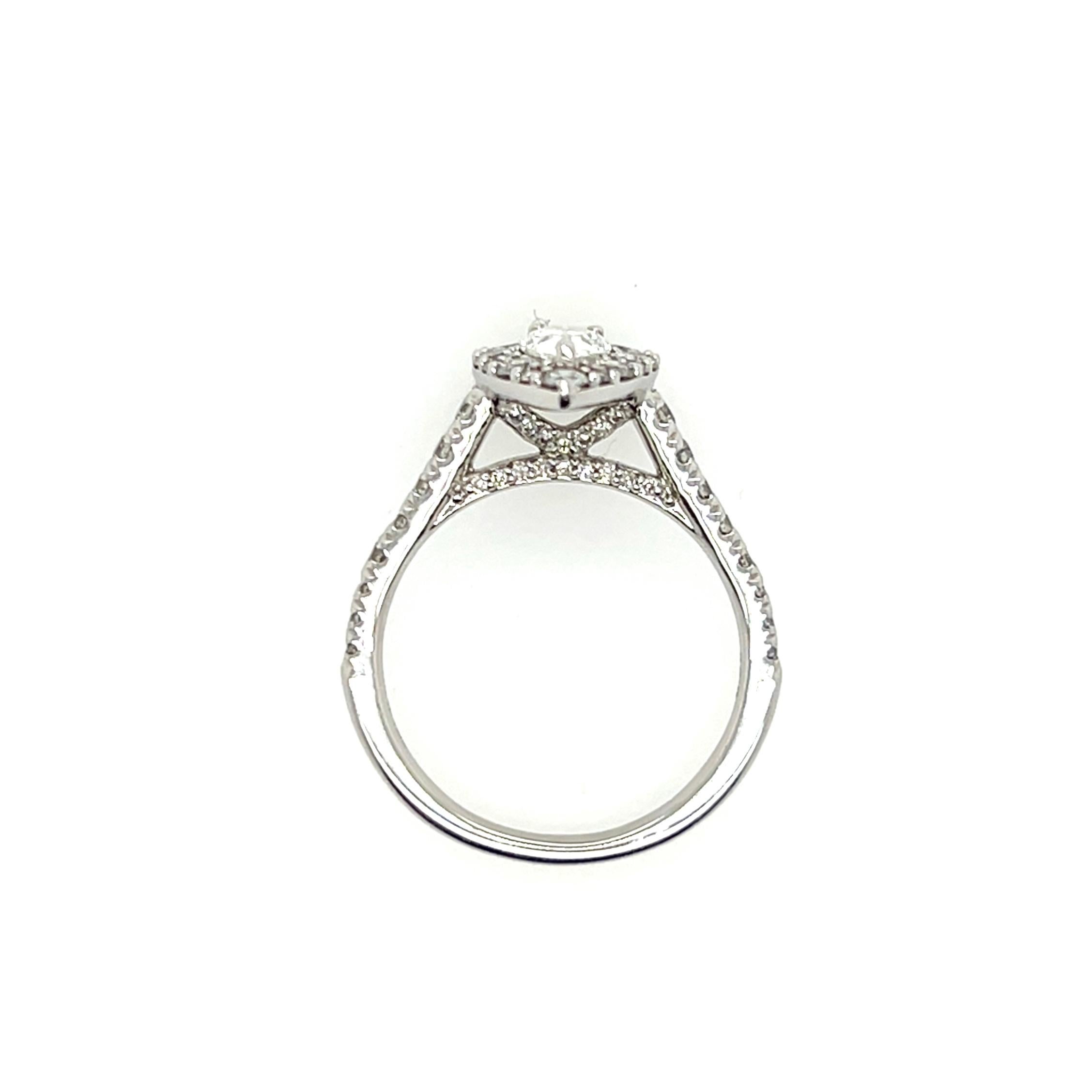 GSI Certified 1.00 CTW Pear Diamond Halo 14k White Gold Engagement Ring For Sale 2