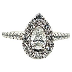 GSI Certified 1.00 CTW Pear Diamond Halo 14k White Gold Engagement Ring