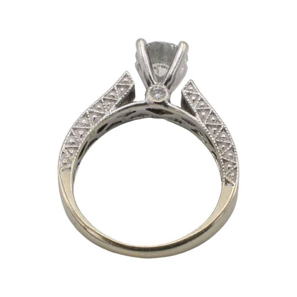 Modern GSI Certified 0.73 Carat Round Natural Diamond Engagement Ring 14K White Gold For Sale