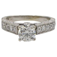 GSI Certified 0.73 Carat Round Natural Diamond Engagement Ring 14K White Gold