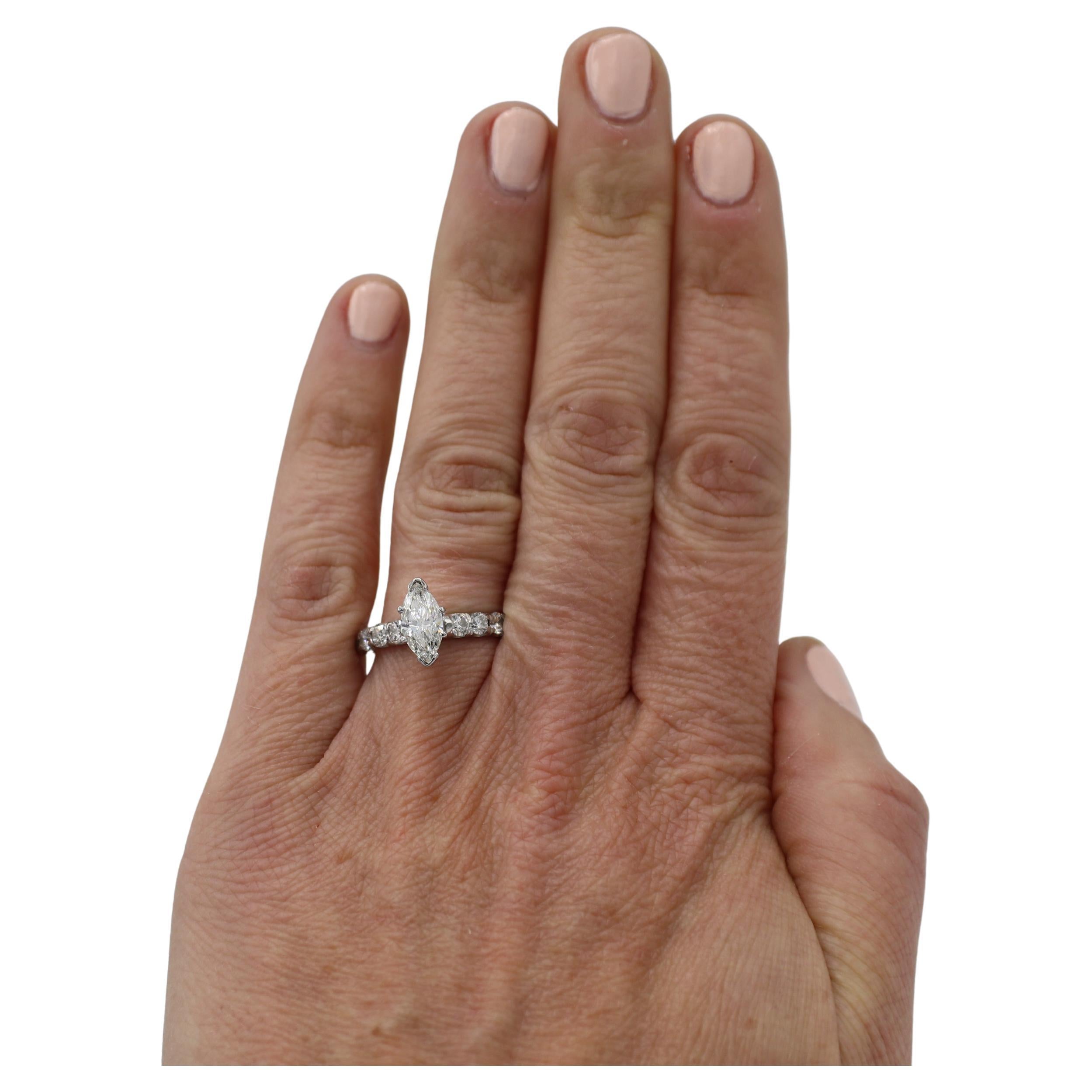 Marquise Cut GSI Certified 1.00 Carat H SI2 Marquise Natural Diamond Engagement Ring For Sale