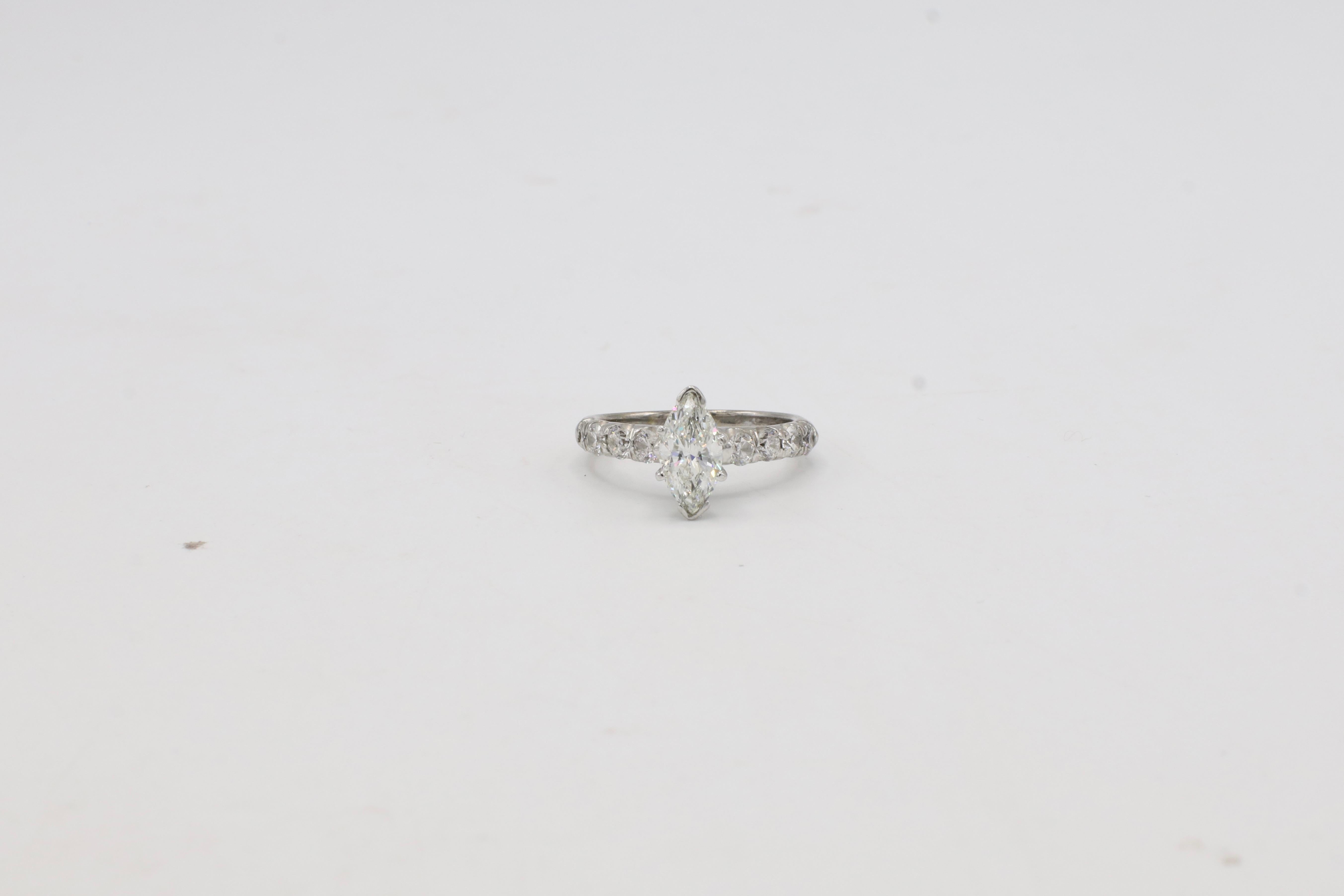 GSI Certified 1.00 Carat H SI2 Marquise Natural Diamond Engagement Ring For Sale 3