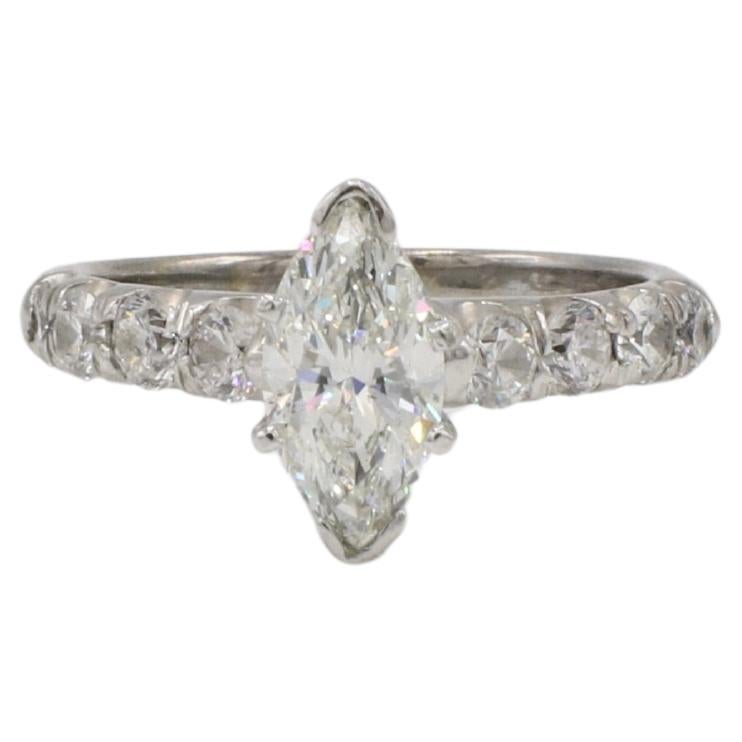 GSI Certified 1.00 Carat H SI2 Marquise Natural Diamond Engagement Ring