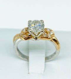 GSI Certified 1.01 Carat Center Diamond Leaf Engagement Ring 18k White Rose Gold