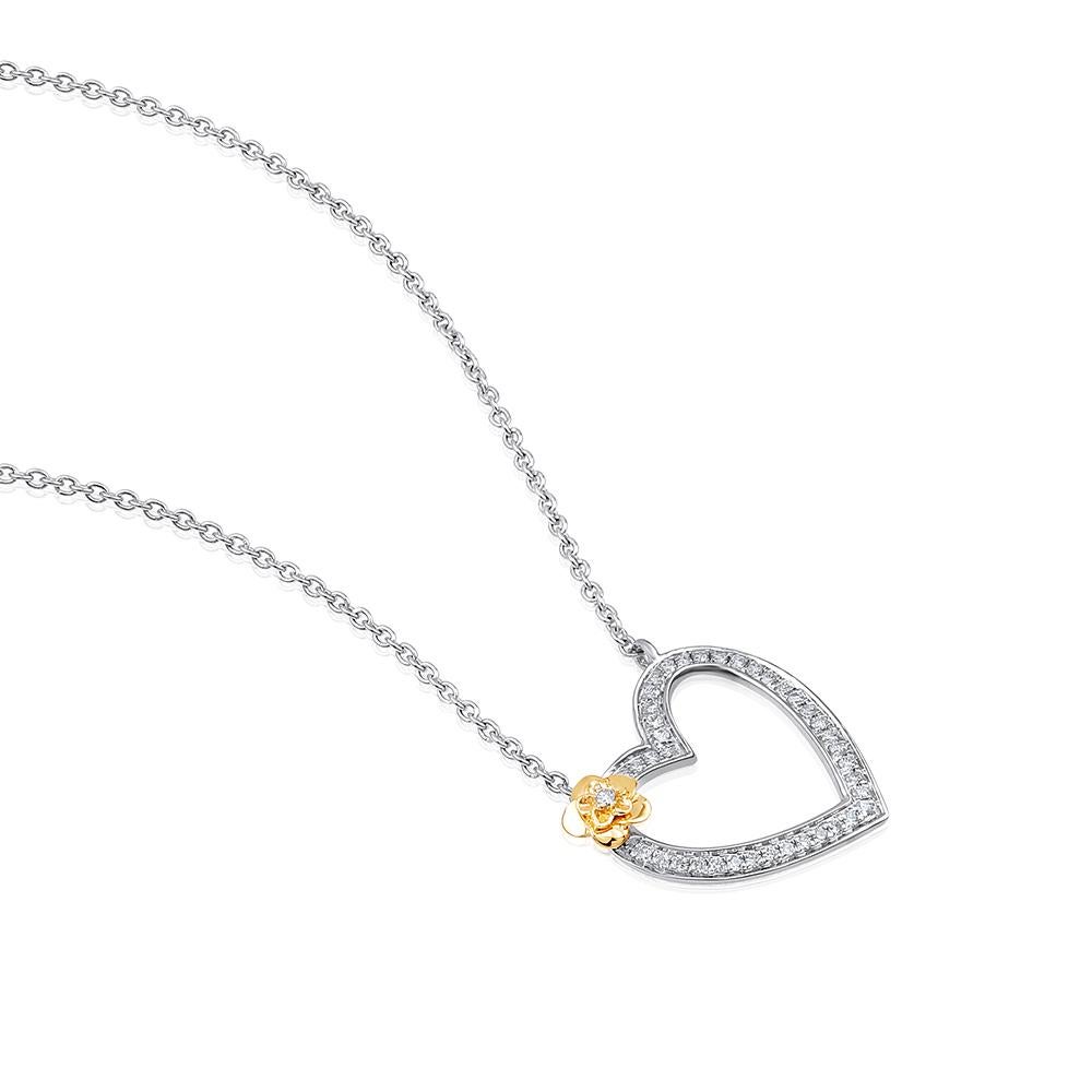 Brilliant Cut GSI Certified 14k Gold 0.2ct Natural Diamond F-VS Heart Yellow Flower Necklace For Sale