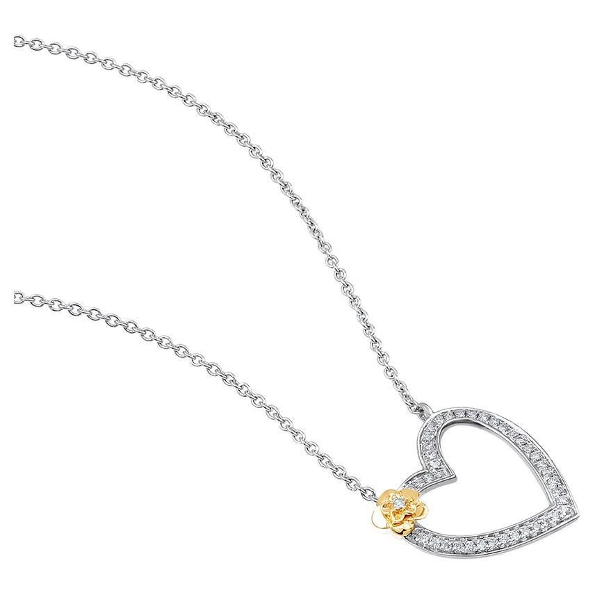 GSI Certified 14k Gold 0.2ct Natural Diamond F-VS Heart Yellow Flower Necklace For Sale