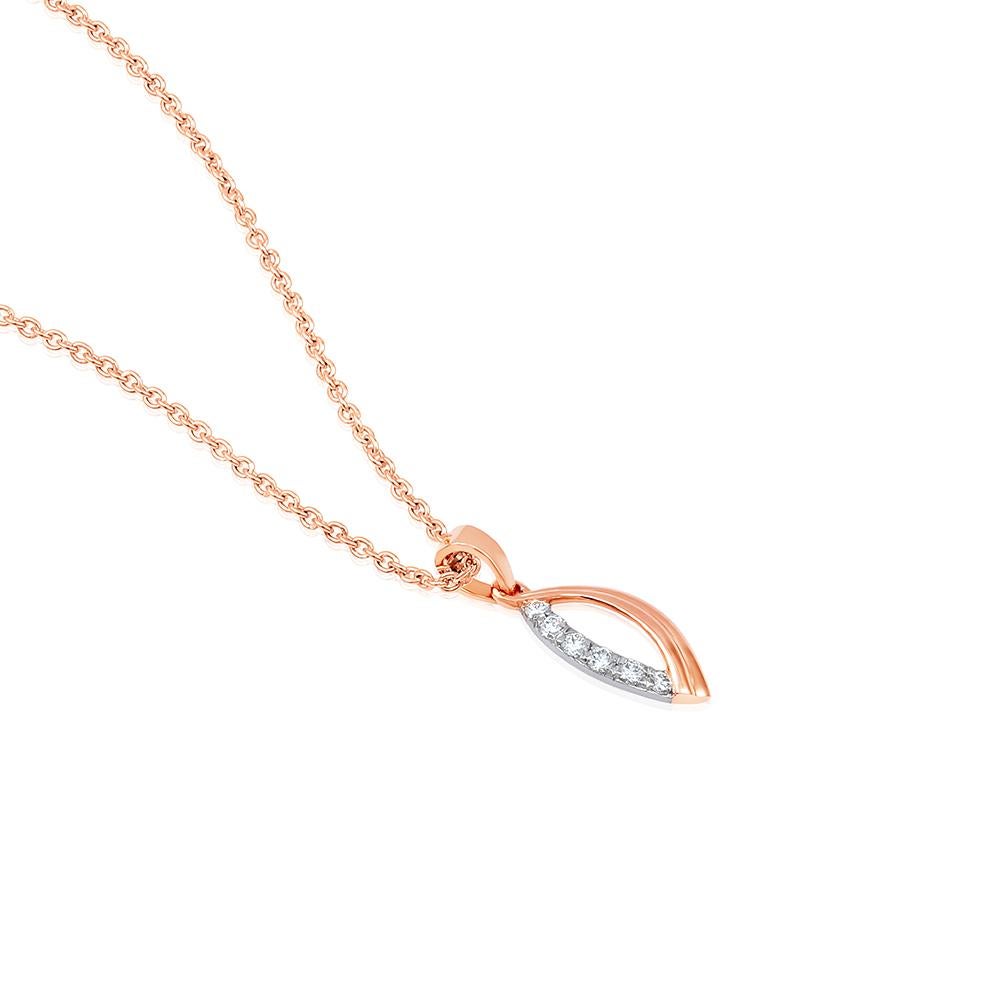 Crafted in 3.51 grams of 14-karat Rose Gold, The Biela Pendant Necklace & Stud Earrings Jewelry Set contains 14 Stones of Round Diamonds with a total of 0.20-Carats in F-G Color and VS-SI Clarity. The Necklace is 18-inch in Length.

CONTEMPORARY AND