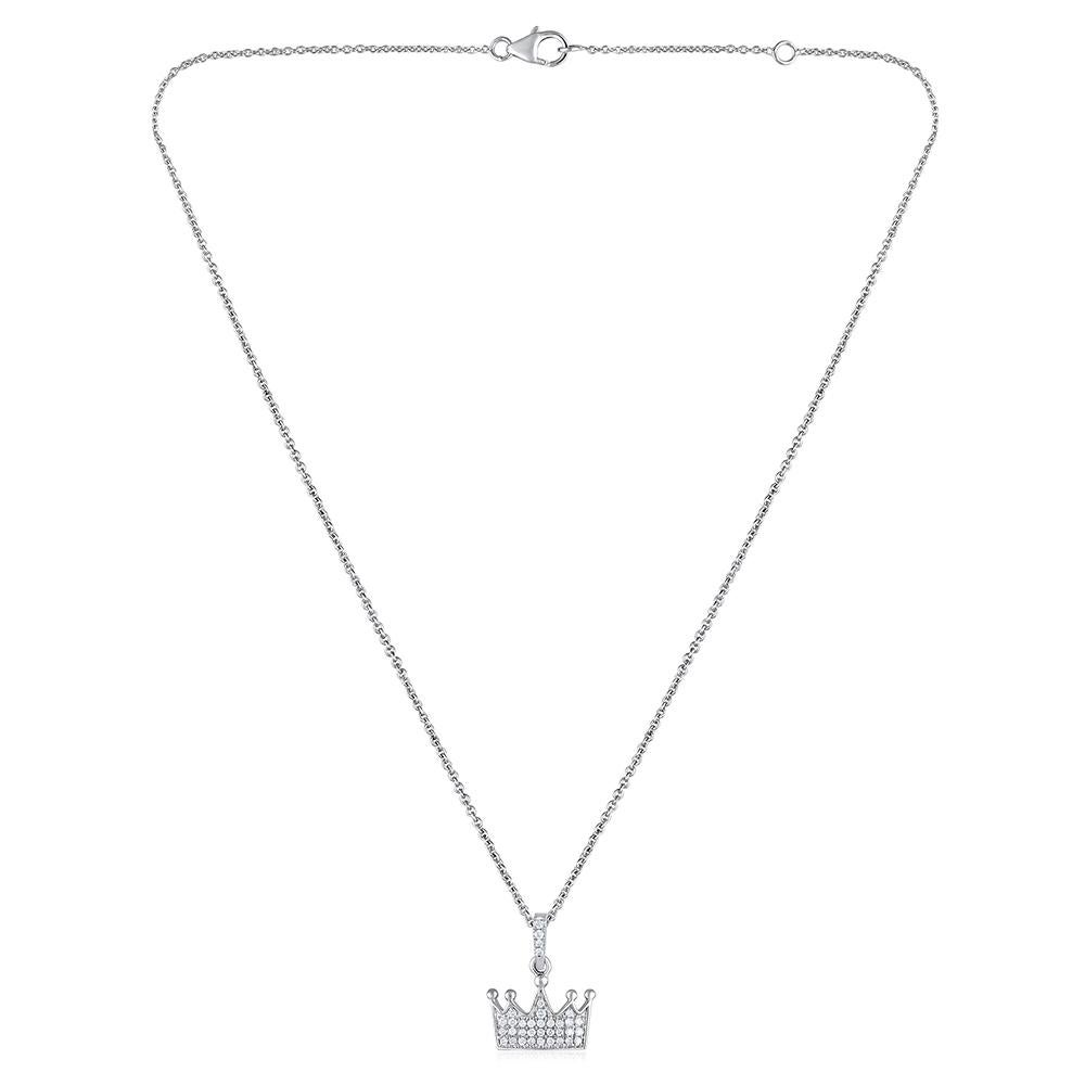 Contemporary GSI Certified 14k Gold 0.2ct Natural Diamond F-VS Queen Crown Charm Necklace For Sale