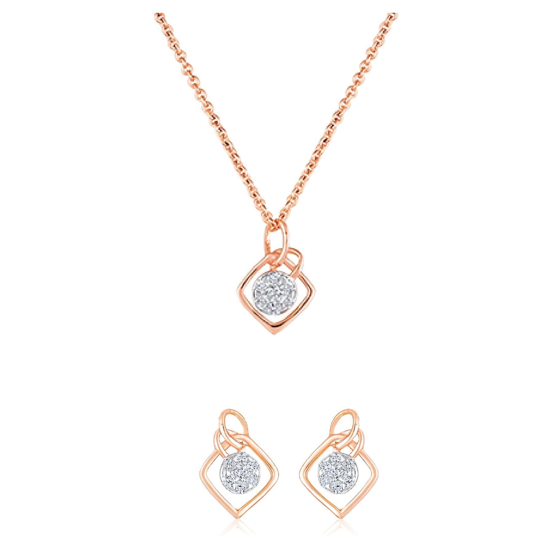 GSI Certified 14K Gold 0.2ct Natural Diamond F-VVS Necklace Earrings Set en vente
