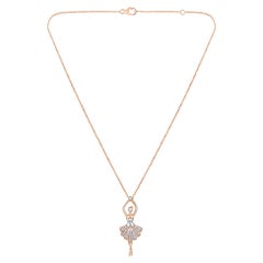 GSI Certified 14k Gold 0.2 Ct Natural Diamond G-VS Rose Ballet Dancer Necklace