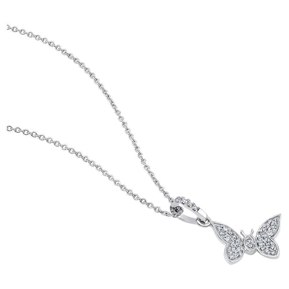 GSI Certified 14k Gold 0.34ct Natural Diamond F-VS White Butterfly Necklace For Sale