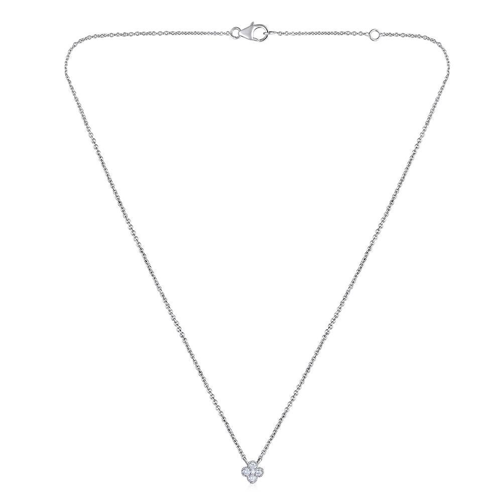 Crafted in 3.09 grams of 14-karat White Gold, The Janssen Necklace and Stud Earrings Jewelry Set contains 10 Stones of Round Diamonds with a total of 0.27-Carats in E-F Color and VS-SI Clarity. The Necklace is 18-inch in Length.

CONTEMPORARY AND