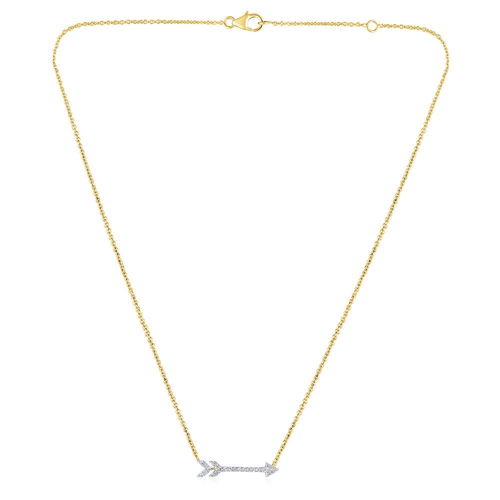 Contemporary GSI Certified 14k Gold 0.3 Carat Natural Diamond G-VS Yellow Arrow Necklace For Sale