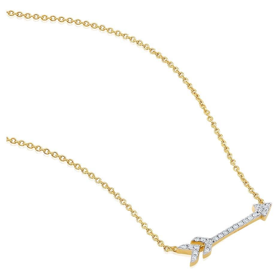 GSI Certified 14k Gold 0.3 Carat Natural Diamond G-VS Yellow Arrow Necklace For Sale