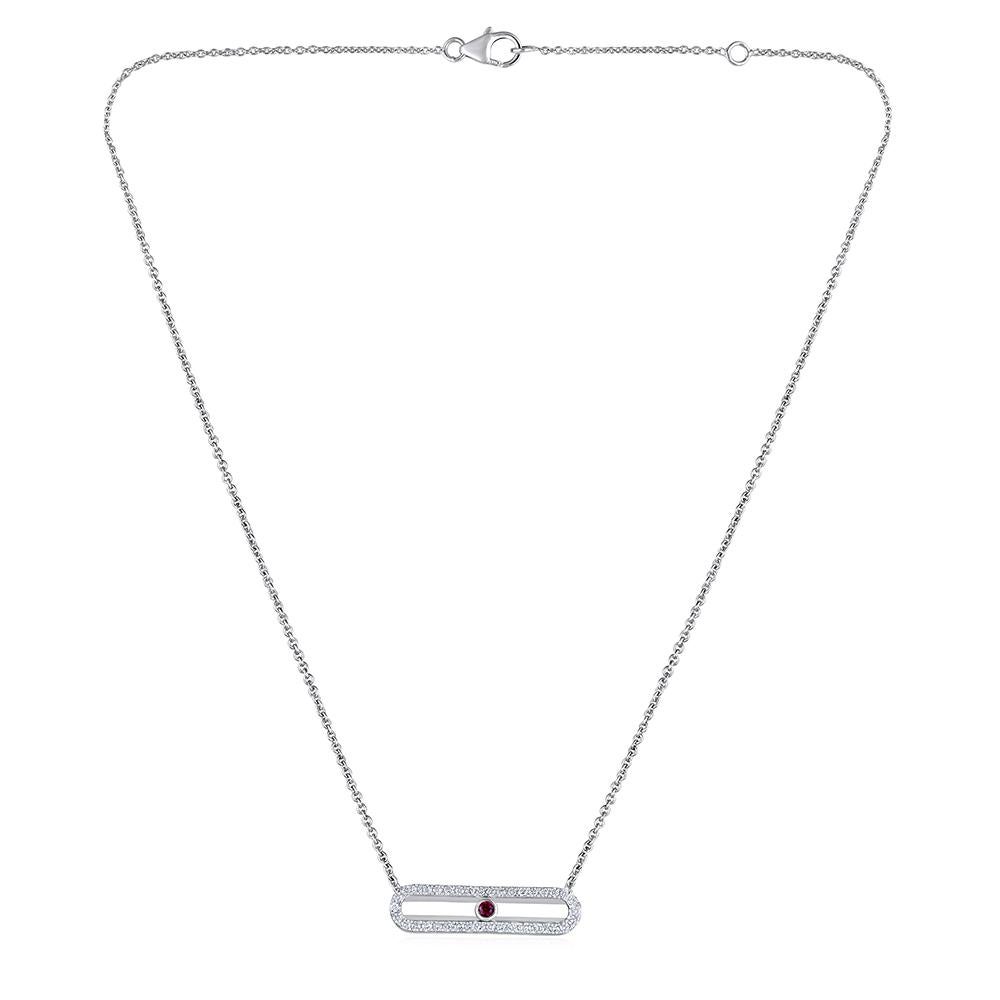 Contemporary GSI Certified 14k Gold 0.3ct Natural Diamond w/ CZ Red Stone Eye Necklace For Sale