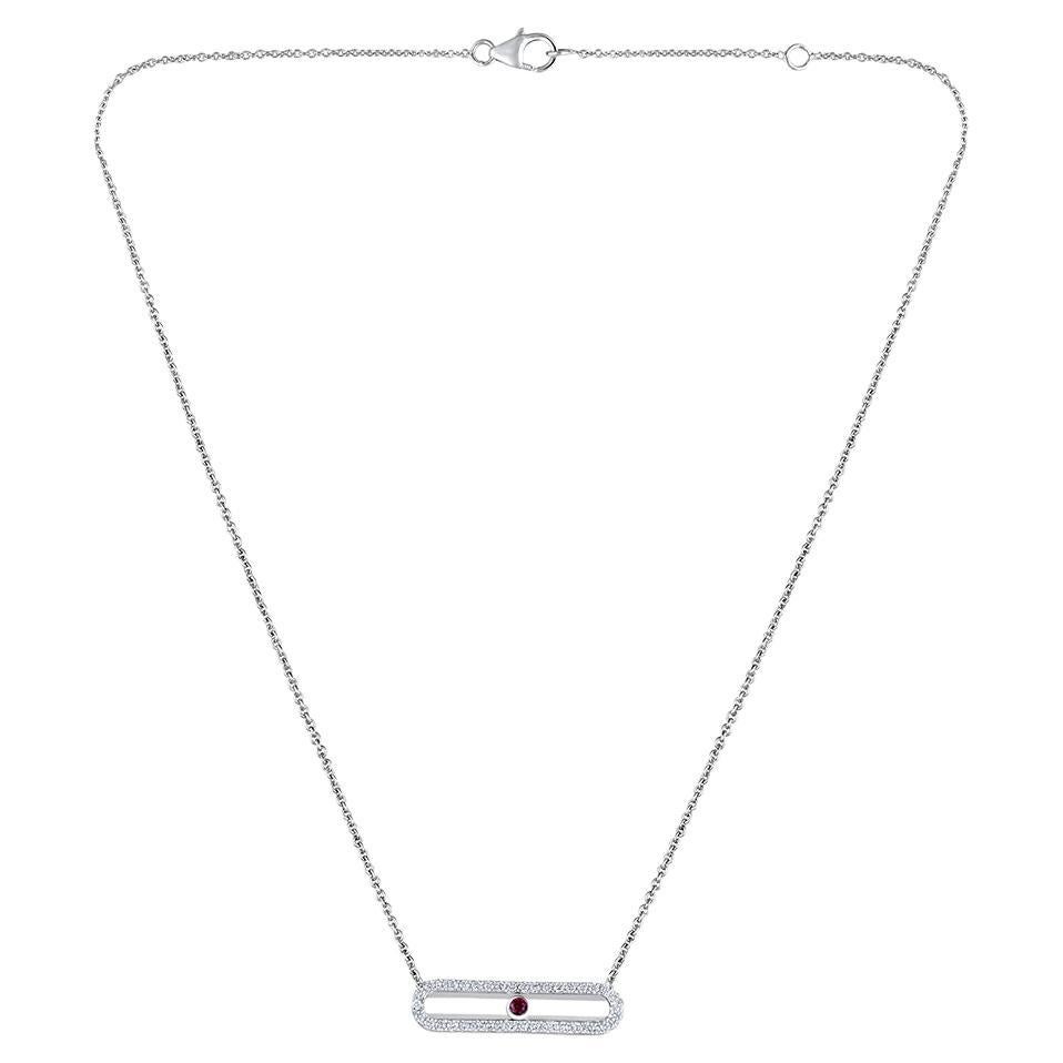 GSI Certified 14k Gold 0.3ct Natural Diamond w/ CZ Red Stone Eye Necklace For Sale