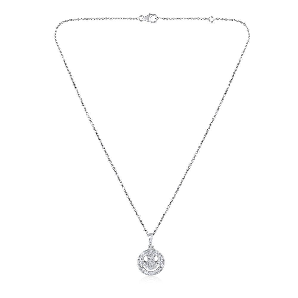 Contemporary GSI Certified 14k Gold 0.4ct Natural Diamond G-VS Smily Face Charm Necklace For Sale
