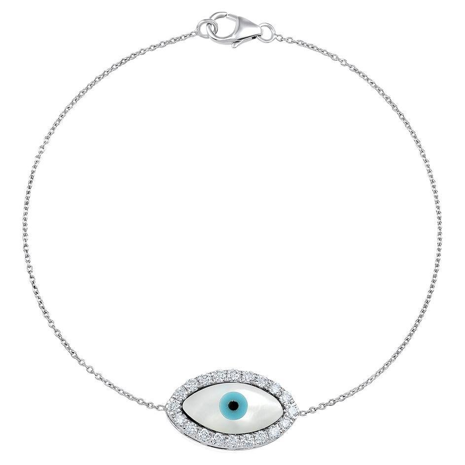 GSI Certified 14k Gold 0.5ct Natural Diamond F-VS Blue Evil-Eye Bracelet