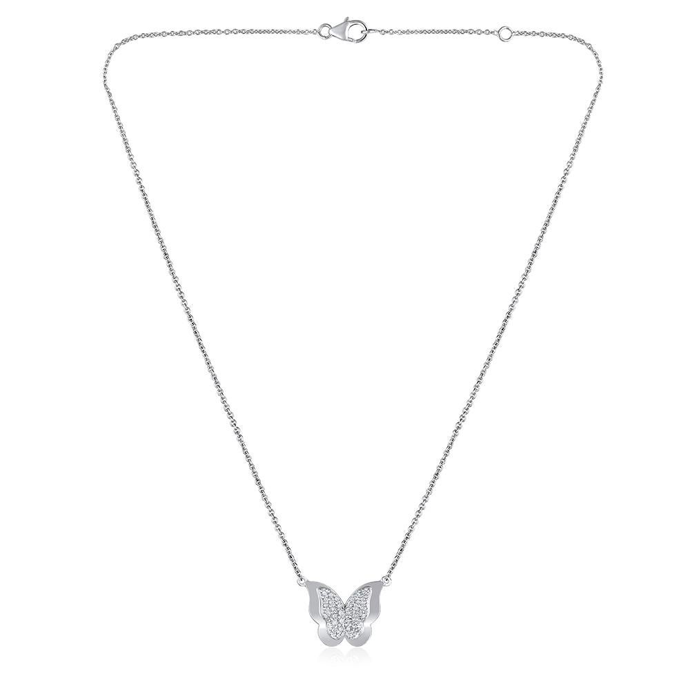 Contemporary GSI Certified 14k Gold 0.5ct Natural Diamond G-VS White Butterfly Necklace For Sale