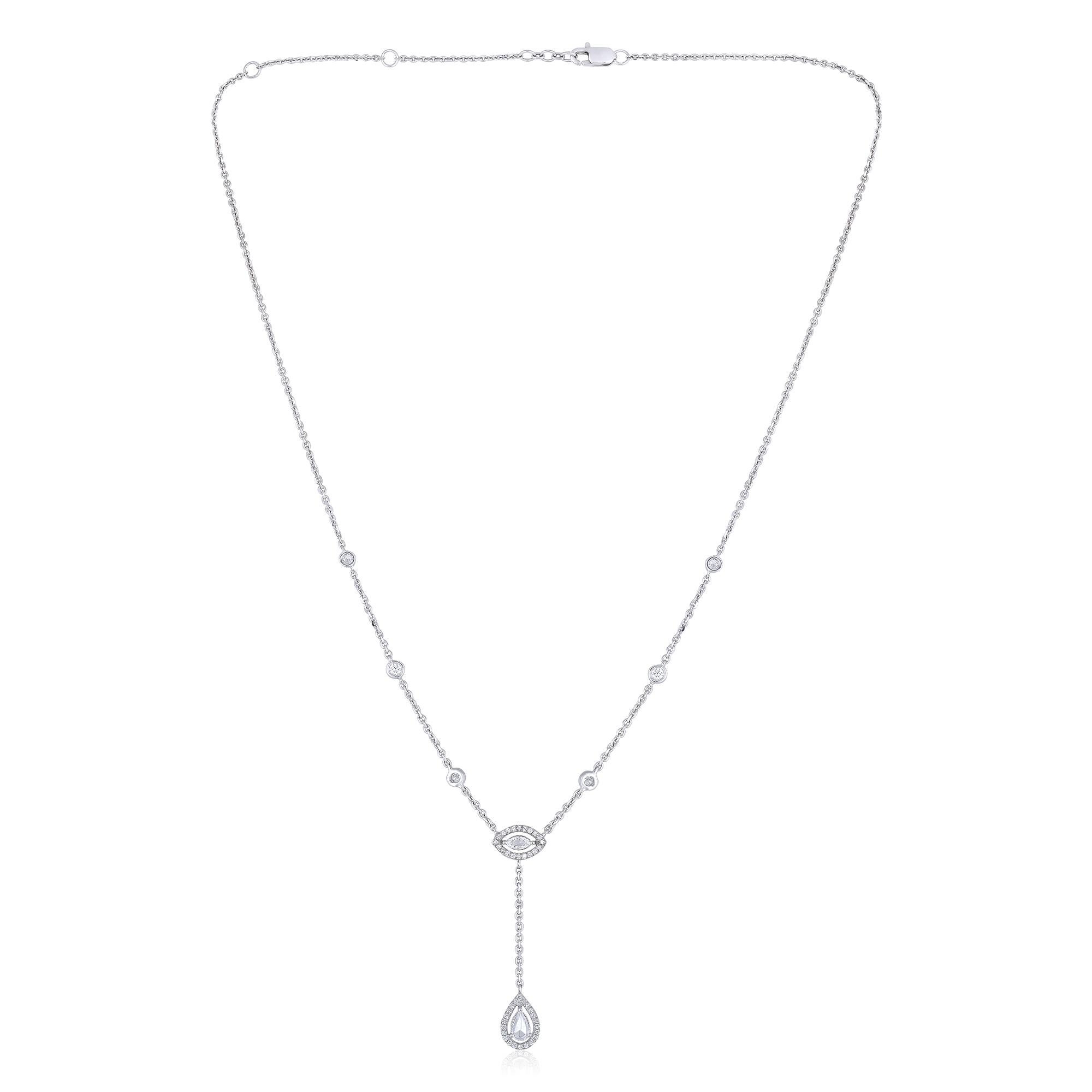 Contemporary GSI Certified 14k Gold 0.6ct Natural Diamond Briolette Marquise Y Drop Lariat For Sale
