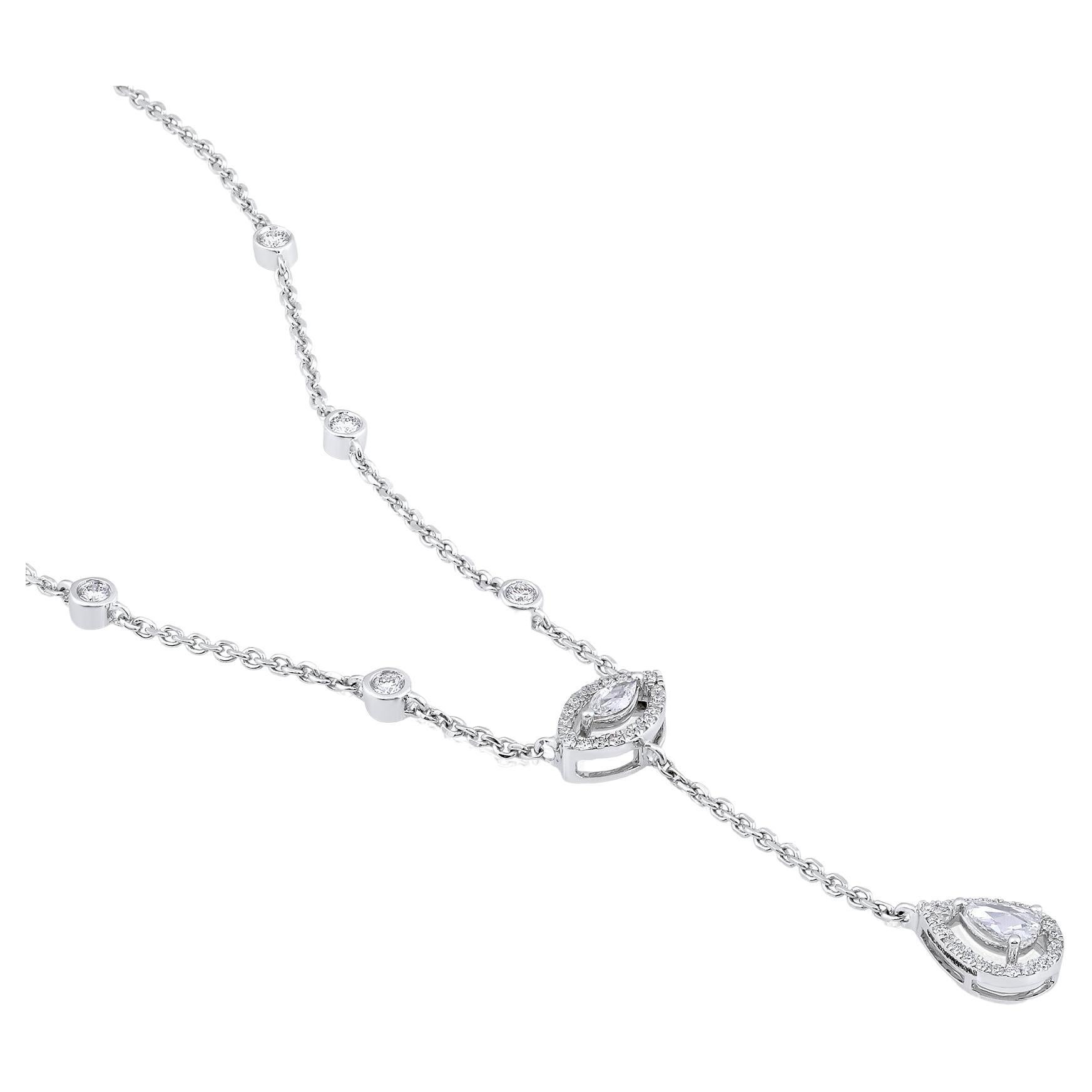 GSI Certified 14k Gold 0.6ct Natural Diamond Briolette Marquise Y Drop Lariat