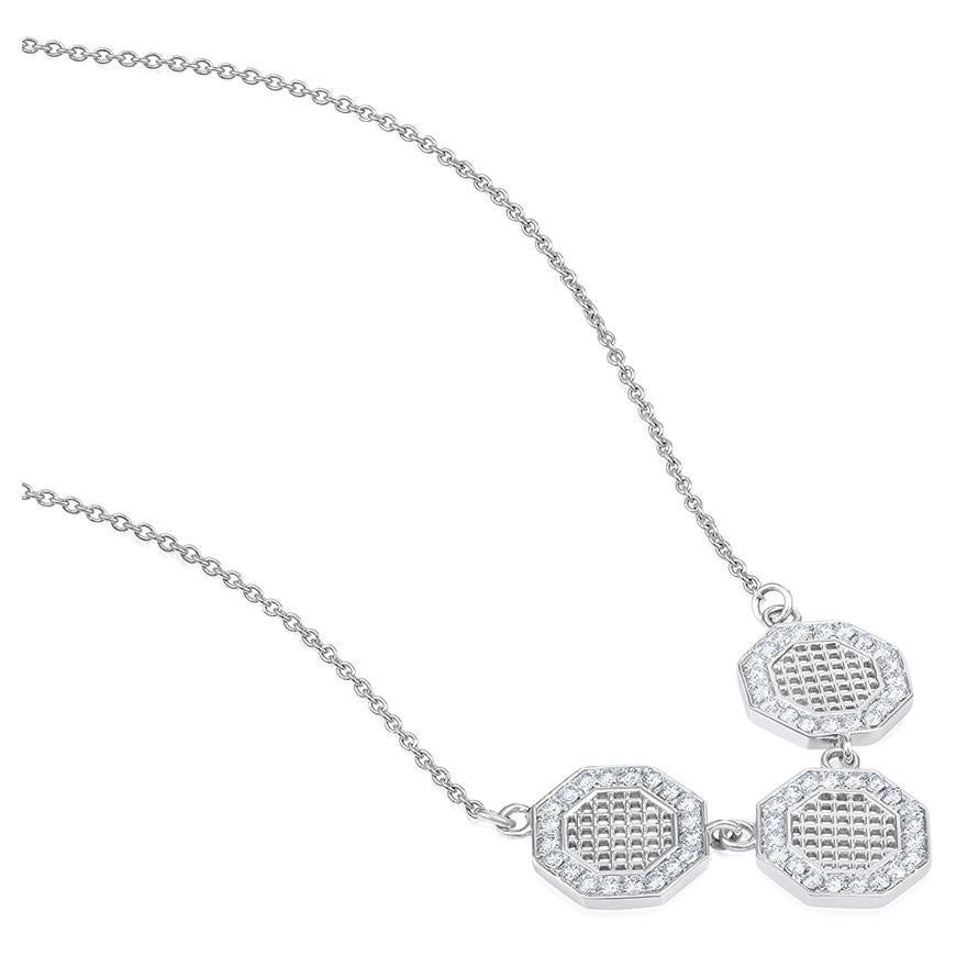 Collier à franges octogonal à 3 anneaux en or 14 carats certifié GSI avec diamants naturels de 0,6 carat