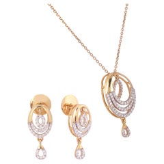 GSI Certified 14k Gold 0.9ct Natural Diamond E-VVS Oval Pendant Earring Set