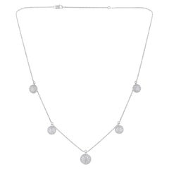 GSI Certified 14k Gold 1.3 Carat Natural Diamond White 5-Circle Station Necklace