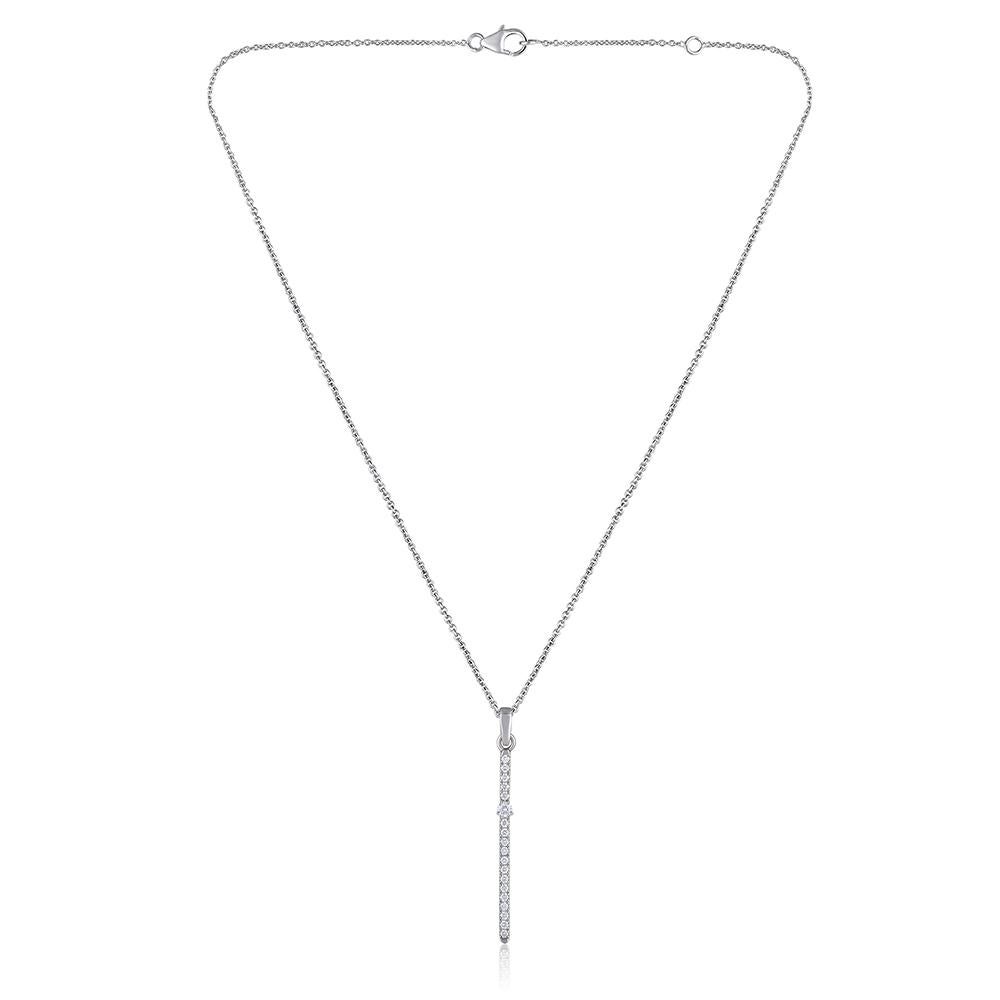 Taille brillant GSI Certified 14K Gold .2ct Natural Diamond E-VS Line Stick Bar Y Drop Necklace en vente