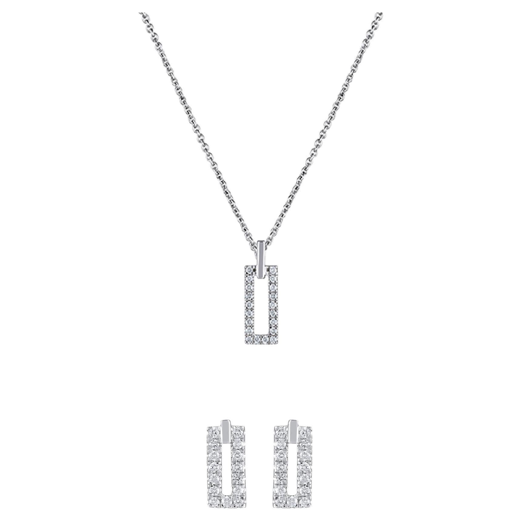 GSI Certified 14K Gold .3ct Natural Diamond F-VS Rectangle Necklace Earring Set