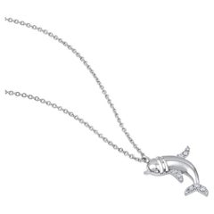 GSI Certified 14k Gold Certified Natural Diamond F-VS Dolphin Charm Necklace
