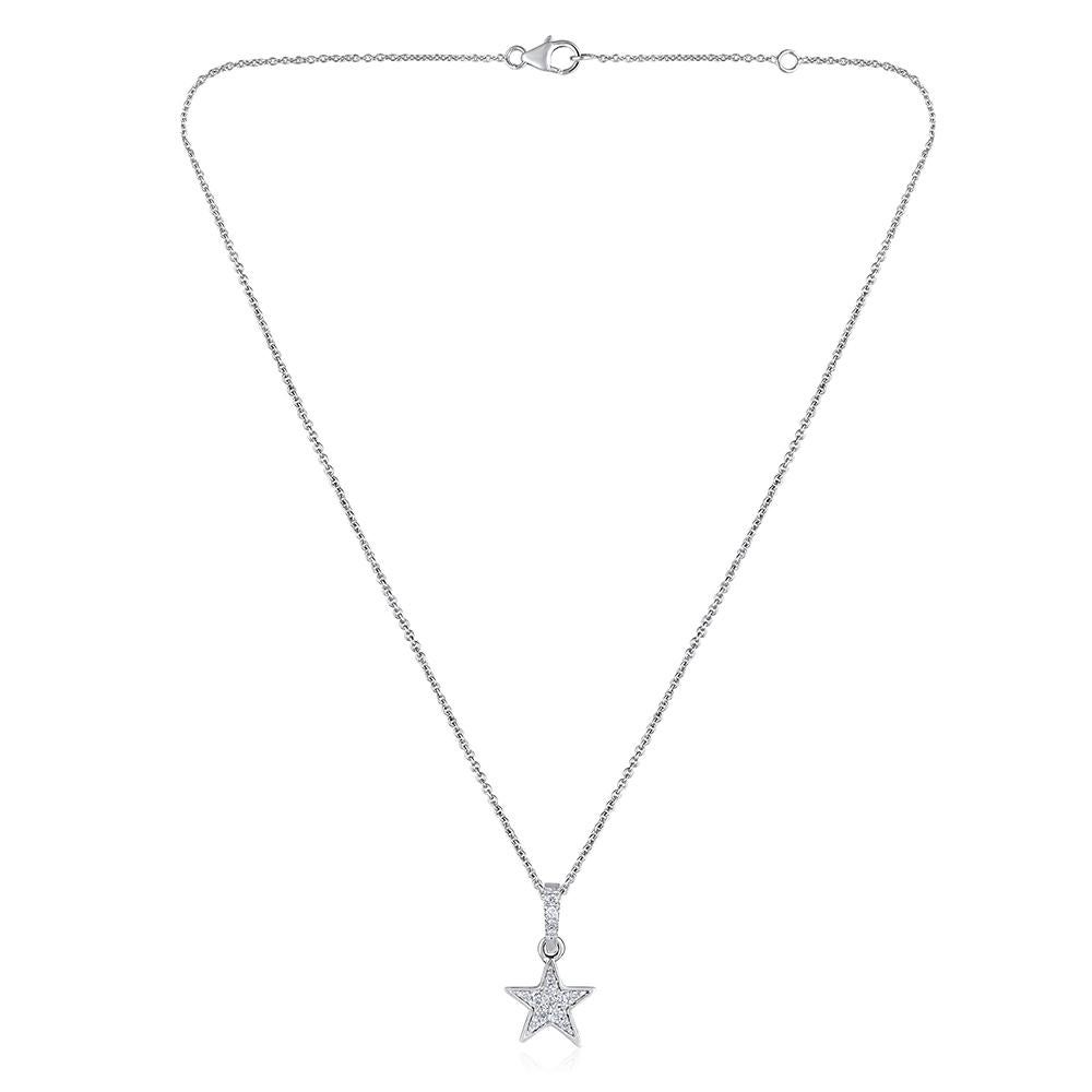 Contemporary GSI Certified 14k Gold Certified Natural Diamond F-VVS Star Charm Necklace For Sale