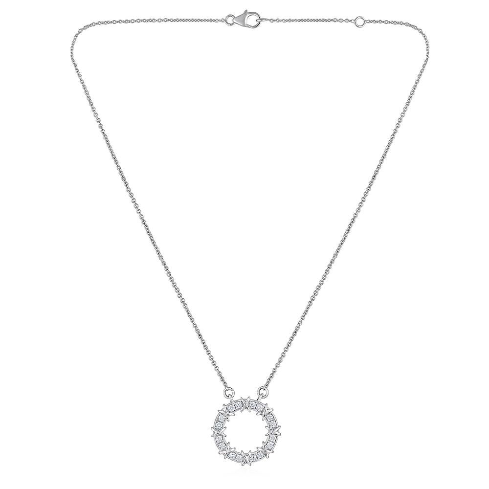 Contemporary GSI Certified 14k Gold Natural Diamond E-VS Schlumberger Circle Necklace For Sale