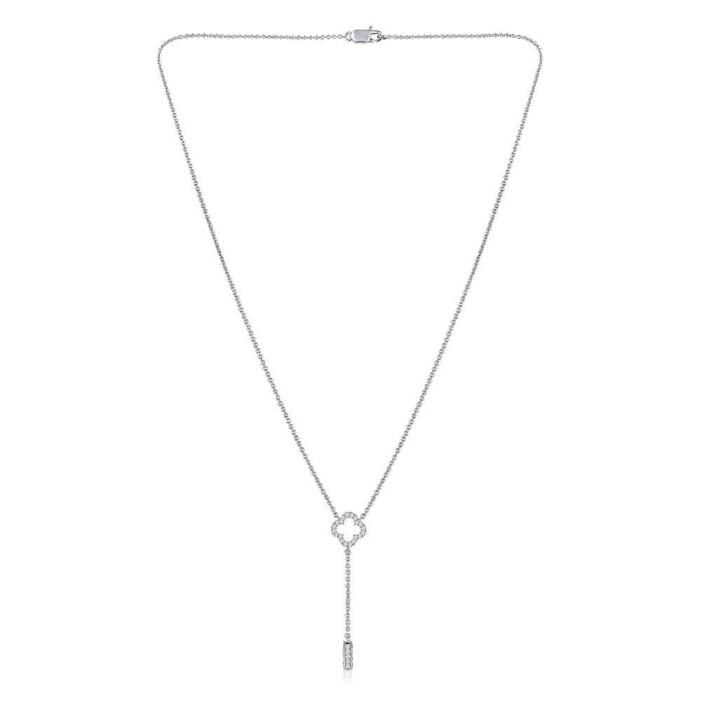 Contemporary GSI Certified 14k Gold Natural Diamond F-VS Clover Y Drop Lariat Necklace For Sale