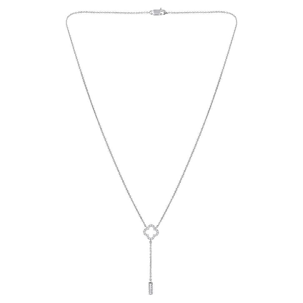 GSI Certified 14k Gold Natural Diamond F-VS Clover Y Drop Lariat Necklace For Sale