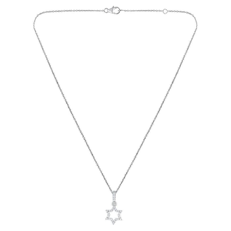 GSI Certified 14k Gold Natural Diamond G-VS White Small Star Charm Necklace For Sale