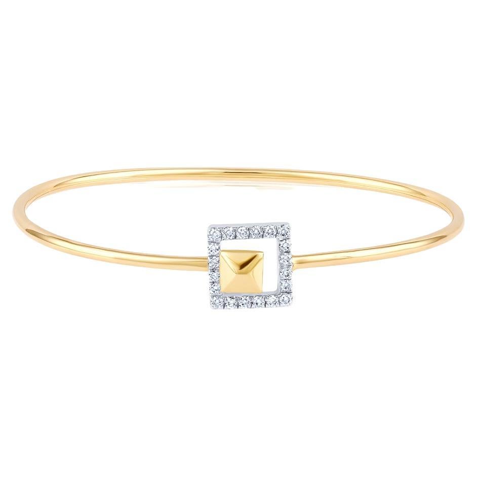 GSI Certified 14k Gold Natural Diamond G-VVS Square Lock Bangle Bracelet