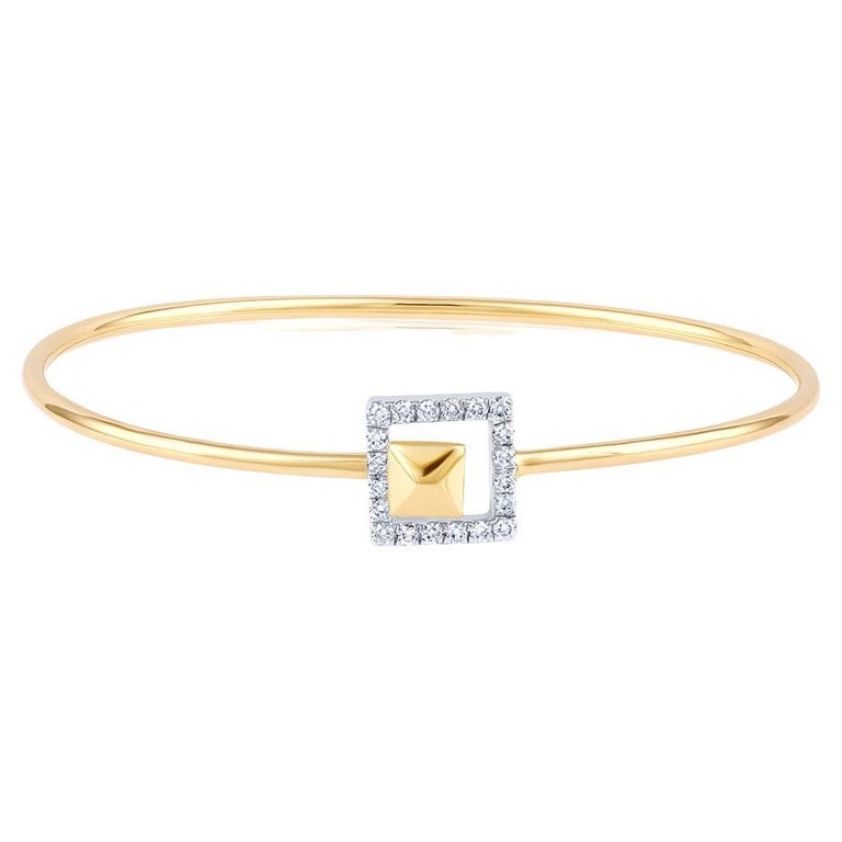 GSI Certified 14k Gold Natural Diamond GVVS Square Lock Bangle
