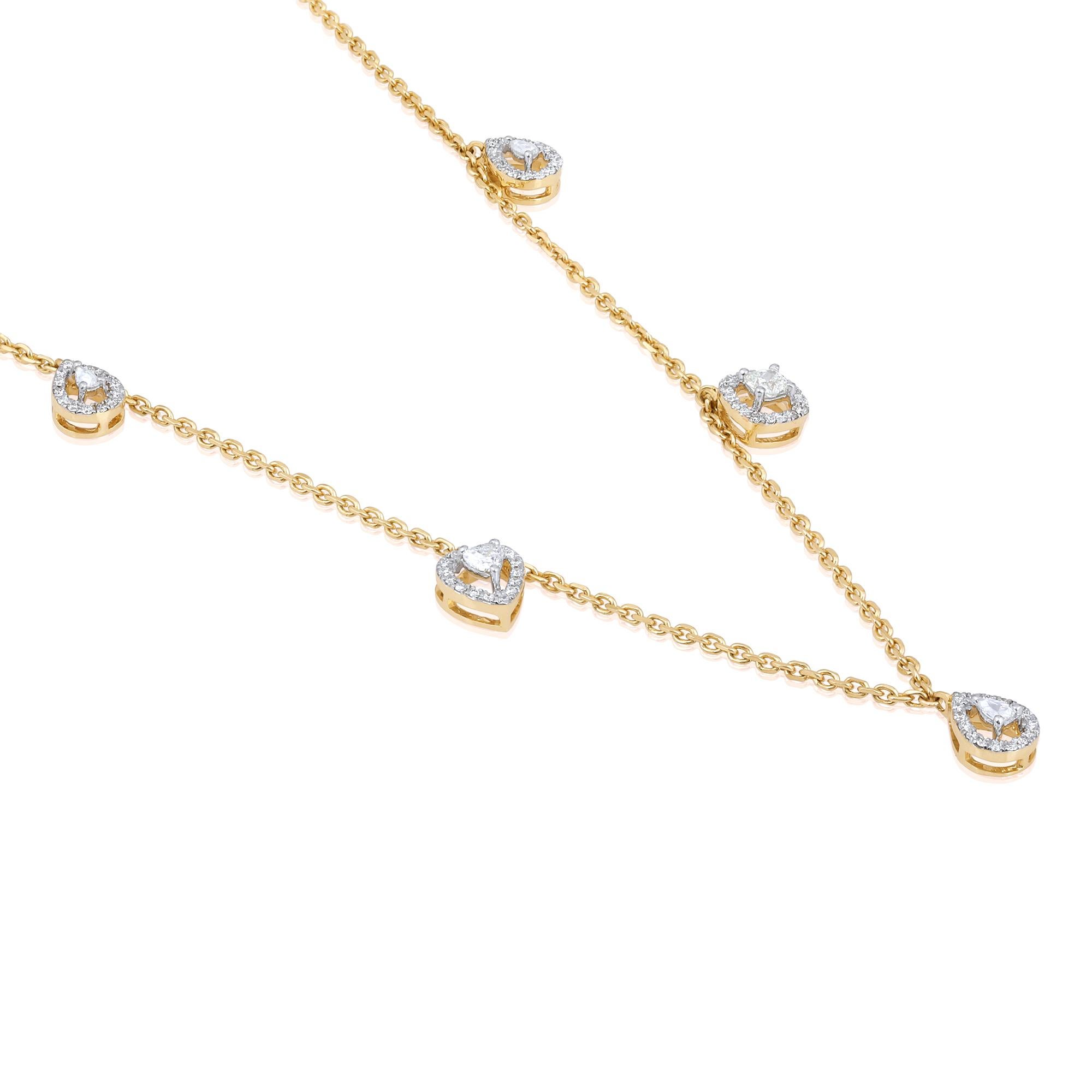 Contemporain Collier station cœur en or 14 carats avec diamants naturels taille poire certifiés GSI en vente