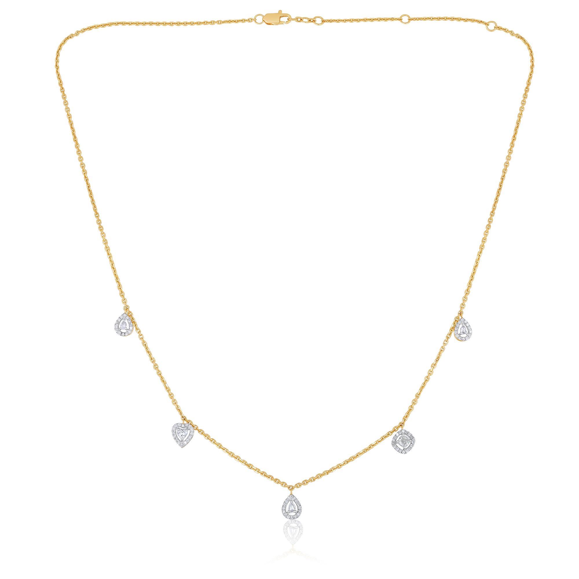 Taille poire Collier station cœur en or 14 carats avec diamants naturels taille poire certifiés GSI en vente