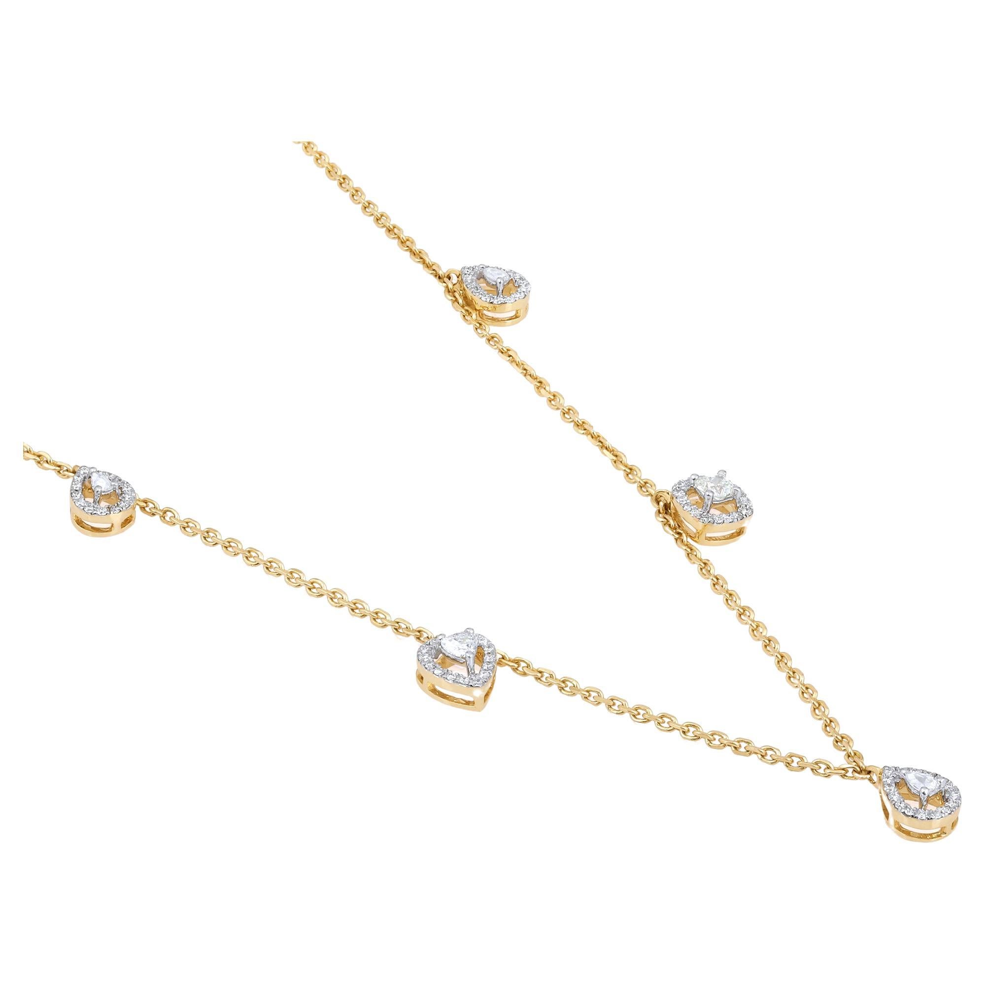 Collier station cœur en or 14 carats avec diamants naturels taille poire certifiés GSI en vente