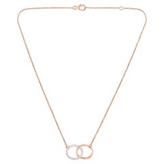 Collier à 2 anneaux en or 14 carats avec diamants naturels certifiés GSI et cercle en forme de rose