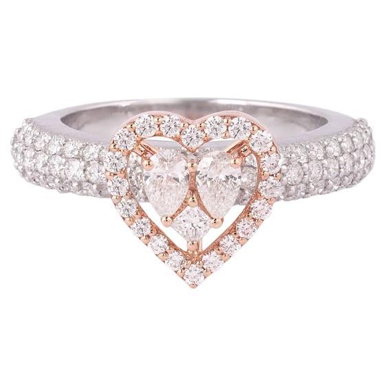 GSI Certified 18k Gold 1.2 Carat Natural Diamond E-VVS 3 Pear Stone Heart Ring For Sale