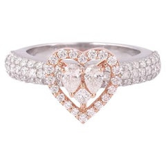 Bague cœur en or 18 carats avec 3 pierres en forme de poire et diamants naturels de 1,2 carat certifiés GSI