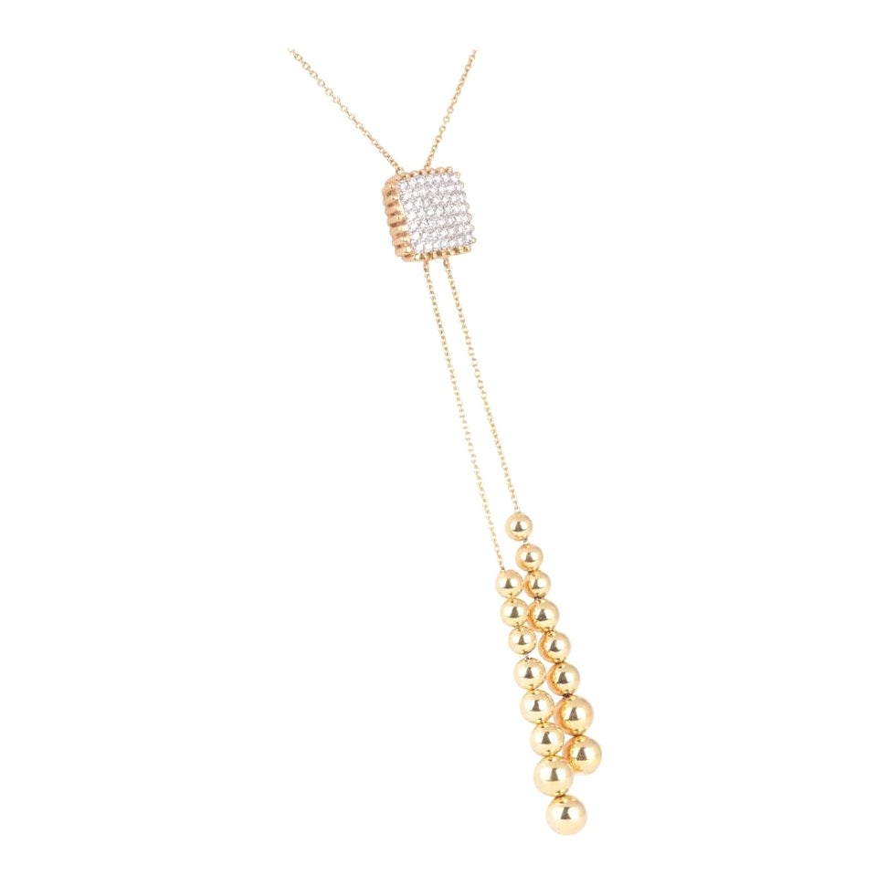 GSI Certified 18K Gold Natural Diamond F-VVS Collana geometrica a goccia quadrata in vendita