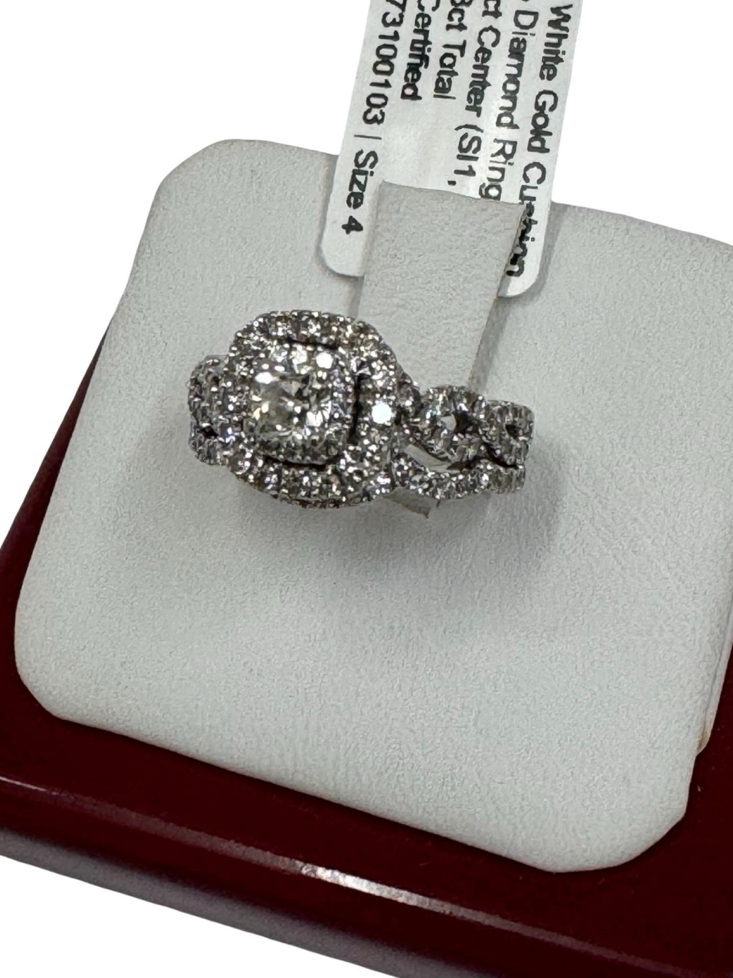 De las mujeres Anillo halo de diamantes talla cojín con certificado GSI, oro blanco de 14 quilates, 1,23 ct en venta