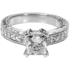 GSI Certified Tacori Princess Diamond Engagement Ring in Platinum 2.00 Carat