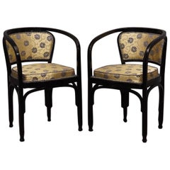G.Siegel / J&J Kohn Black Beechwood and Flowery Silk Austrian Chair Pair, 1910