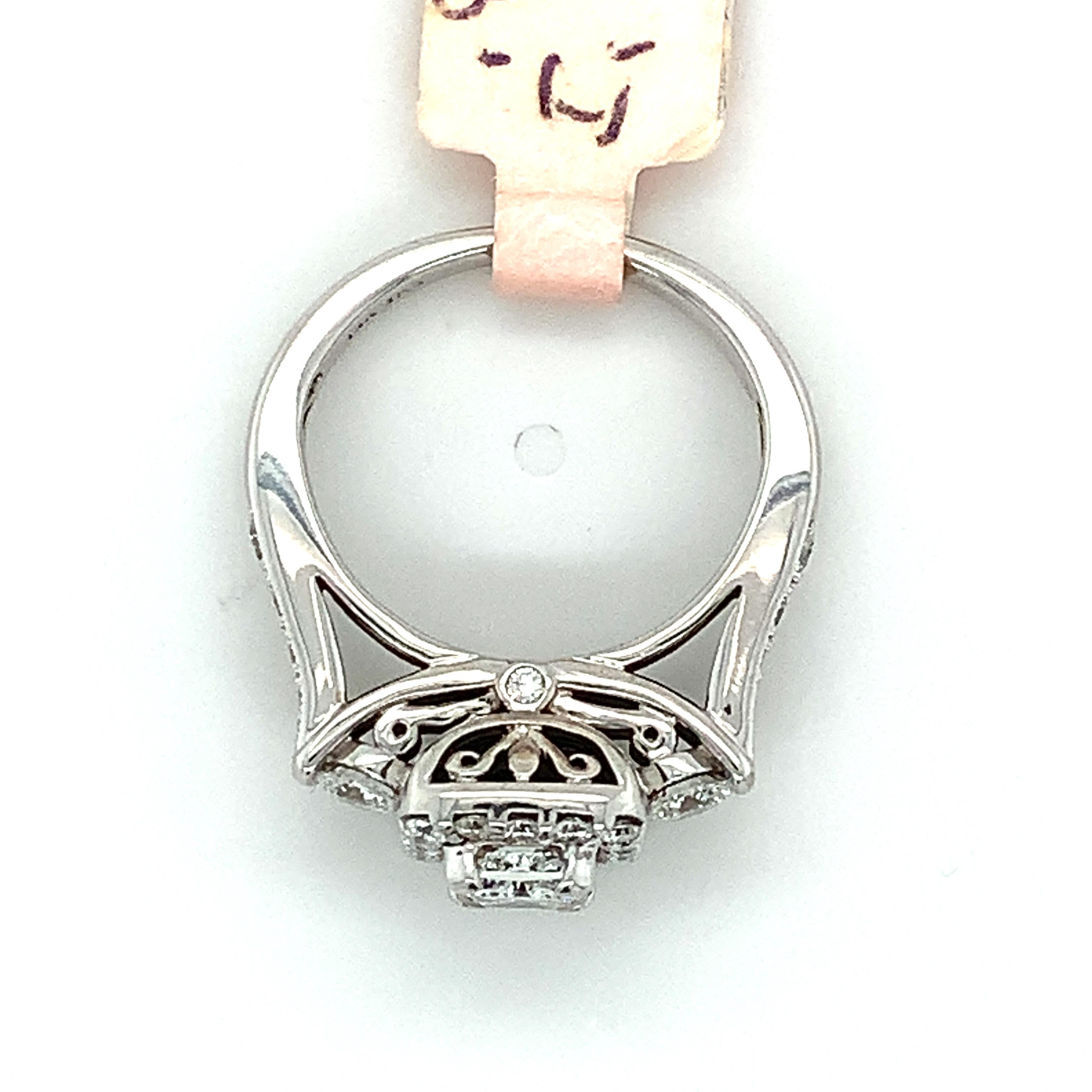 GSL 14k White Gold Radiant Diamond 3 Stone W/ Round Diamond Halo Engagement Ring 3