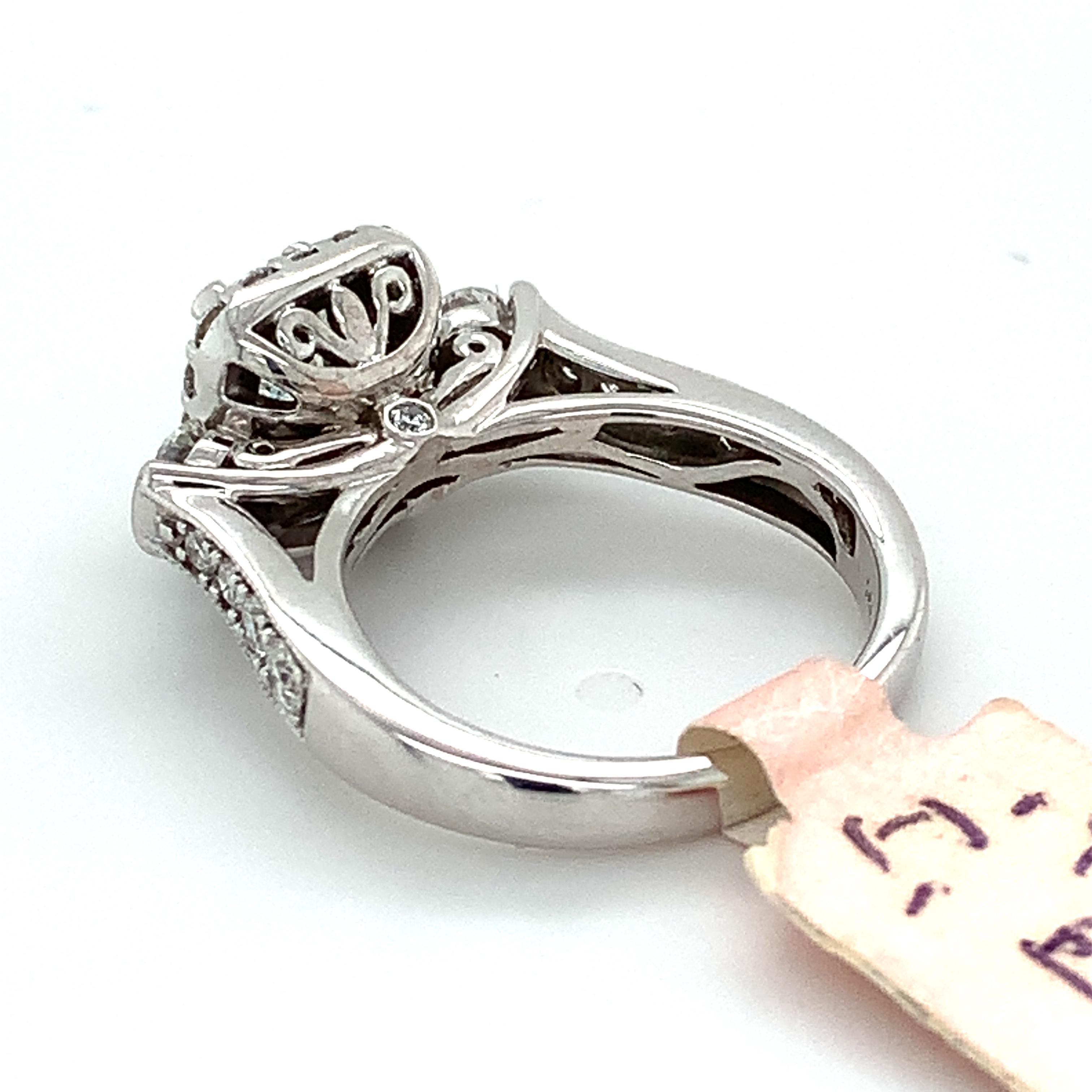 Women's GSL 14k White Gold Radiant Diamond 3 Stone W/ Round Diamond Halo Engagement Ring